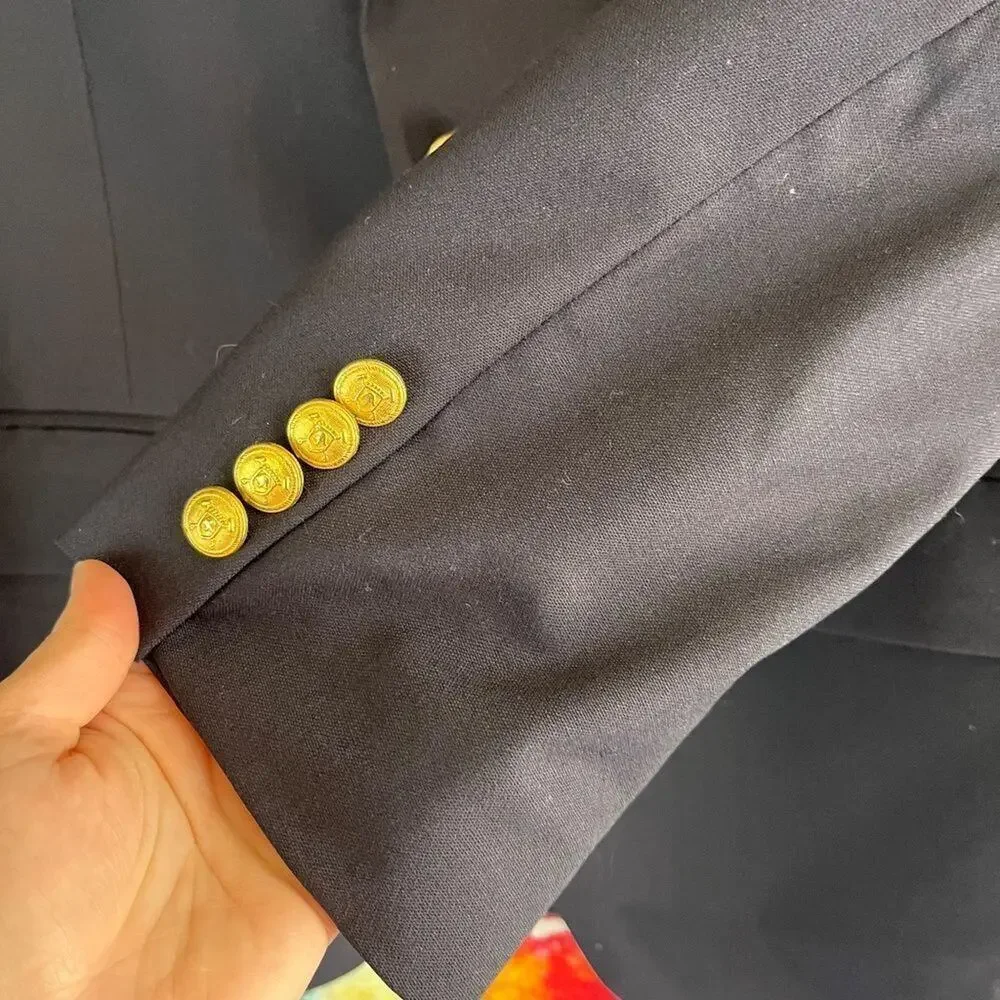 Vintage Polo University Club Ralph Lauren Gold Button Blazer Jacket Coat Wool